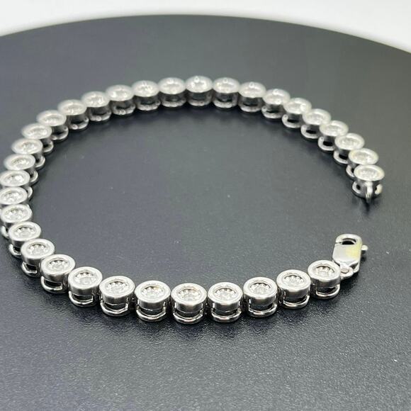 Sterling Silver 925 Classic Diamond Tennis Bracelet Tested 12.6g Design 7.5" - Picture 1 of 10